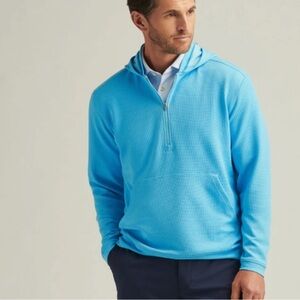 NWT Peter Millar performance hoodie blue grid quarter zip sweatshirt small